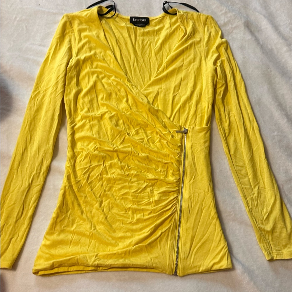 bebe Yellow Wrap Blouse